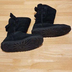 UGG Women's Size 5 Allegra Boots Black Double Bow Pull On Warm Winter 1016035